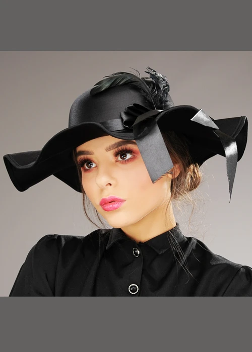 Womens Black Victorian Lady Hat With Feather 3 Womens Black Victorian Lady Hat With Feather