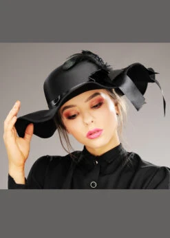 Womens Black Victorian Lady Hat With Feather 6 Womens Black Victorian Lady Hat With Feather -Halloween Fans Shop womens wide brim black victorian hat 01
