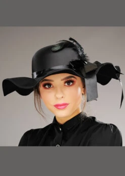 Womens Black Victorian Lady Hat With Feather 7 Womens Black Victorian Lady Hat With Feather -Halloween Fans Shop womens wide brim black victorian hat 02