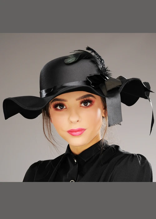 Womens Black Victorian Lady Hat With Feather 5 Womens Black Victorian Lady Hat With Feather - Image 3