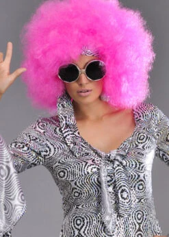 Womens 70s Mega Huge Pink Afro Wig 7 Womens 70s Mega Huge Pink Afro Wig -Halloween Fans Shop xl pink 70s afro wig bw661 02