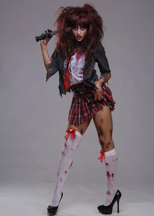 Womens Halloween Zombie Schoolgirl Costume 4 Womens Halloween Zombie Schoolgirl Costume - Image 2
