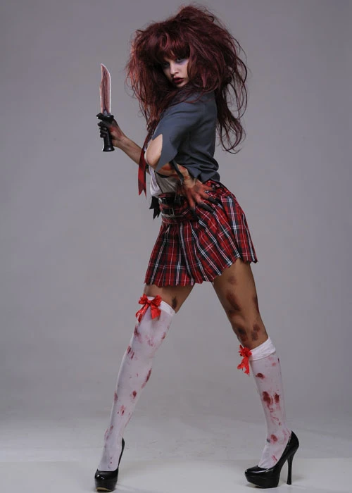 Womens Halloween Zombie Schoolgirl Costume 6 Womens Halloween Zombie Schoolgirl Costume - Image 4